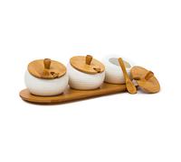 Relaxdays 3 Pots d'épices JIAO en céramique bambou