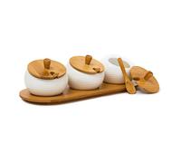 Relaxdays 3 Pots d'épices JIAO en céramique bambou