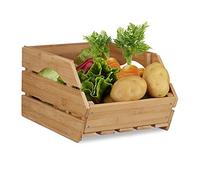 Relaxdays 3x Caisses en bambou, cagette effet bois boîte de rangement empilable universelle HxlxP: 20,5 x 27 x 38 cm, nature