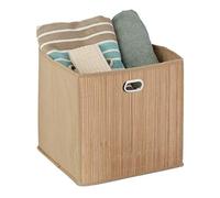 Relaxdays 3X paniers de Rangement Bambou, Corbeille de Salle de Bain carrée, boîte Haute, 31 x 31 x 31 cm, Pliable, Nature