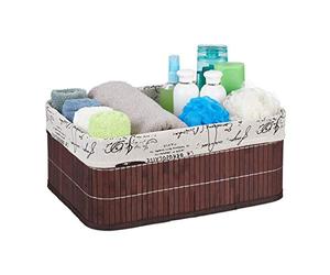 Relaxdays 3x Paniers, revêtement en tissu, bambou, rectangulaire, corbeille, panier salle de bain 16,5x38x28,5 cm, marron