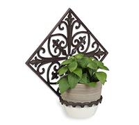 Relaxdays 3X Supports Pot de Fleurs Mural Antique, Fonte, décoration Jardin, Porte Plantes Mural extérieur, Ø 13,5 cm, Brun