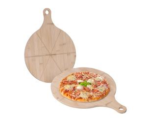 Relaxdays 4 plateaux à pizza en bambou Ø 33 cm, pour pizza, tarte flambée, fromage, ronds, naturels