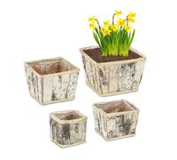 Relaxdays 4 pots de fleurs carrés, chacun ayant une taille différente et un film, intérieur/extérieur, blanc/nature