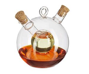 Relaxdays 4x bouteilles huile et vinaigre, 2 en 1, avec bouchon de liège, vinaigre et huile en un, 375 et 50 ml, transparent