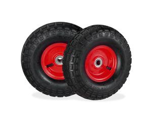Relaxdays 4xRoues de diable jante acier rouge/noir