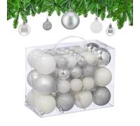 Relaxdays 50 Boules de Noël, Mates, Brillantes & pailletées, pour décorer Le Sapin, argentées & Blanches