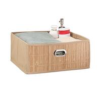5x paniers de rangement en bambou, corbeille de salle de bain carrée, boîte plate, 14 x 31 x 31 cm, pliante, nature