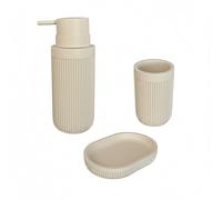 Relaxdays Accessoires de Salle de Bain 3 pièces, Porte-Savon, Beige | distributeur de savon, gobelet, polyresine