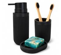 Relaxdays Accessoires de Salle de Bain 3 pièces, Porte-Savon, Noir | distributeur de savon, gobelet, polyresine