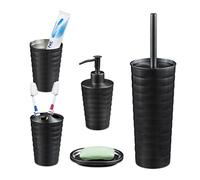 Relaxdays Accessoires de Salle de Bain, 5 pièces, en INOX brossé et Plastique, Design Moderne et harmonieux, Anthracite