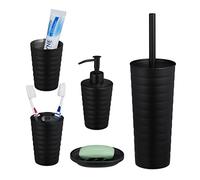 Relaxdays Accessoires de Salle de Bain, 5 pièces, en INOX brossé et Plastique, Design Moderne et harmonieux, Noir