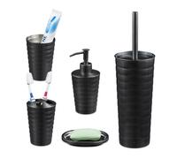 Relaxdays Accessoires de Salle de Bain, 5 pièces, en INOX brossé et Plastique, Design Moderne et harmonieux, Anthracite