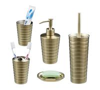 Relaxdays Accessoires de Salle de Bain, 5 pièces, en INOX brossé et Plastique, Design Moderne et harmonieux, doré