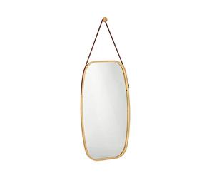 relaxdays accrocher, Cadre en Bambou, Sangle réglable, Miroir Mural Ovale, Moderne, Couloir, Chambre, Naturel, Verre, Similicuir, 76,5 x 43,5 x 1,5 cm