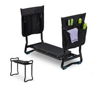 Relaxdays Agenouilloir pour jardinage, banc pliable genoux, jusqu’à 150 kg, 2 sacs, rembourré, 50x60x27,5 cm, noir