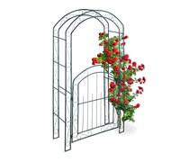 Relaxdays Arcade de rosiers avec porte, Arche pour plantes grimpantes, H x L X P: 215 x 115 x 43 cm, vert foncé