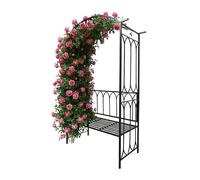 Relaxdays Arche à Roses en métal Noir avec Banc, 210 x 134 x 48 cm, pour Plantes grimpantes