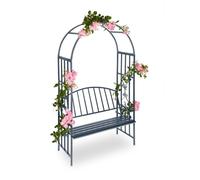 Relaxdays Arche à roses pour jardin avec banc 2 métal en métal arceau colonne décoration HxlxP: 205 x 115 x 50 cm, noir