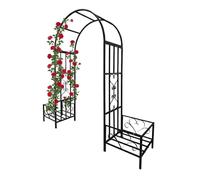 Relaxdays arche de jardin métal, avec bacs à plantes, H x L x P 206 x 216 x 50 cm, pour plantes grimpantes, noir
