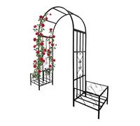 Relaxdays Arche de Jardin métal, avec bacs à Plantes, Noir | H x L x P 206 x 216 x 50 cm, pour plantes grimpantes
