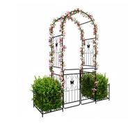 Relaxdays Arche Ronde en métal avec portillon Double et 2 jardinières, 220 x 202 x 50 cm, Noir