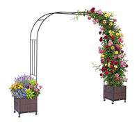 Relaxdays Arche de Roses en métal et polyrattan, Noir/Marron | 2 bacs à fleurs, H x L x P : 210 x 282 x 40 cm