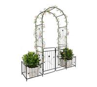 Relaxdays Arche métallique Ronde avec Portail et 2 bacs à Plantes grimpantes, HxLxP 220x202x50 cm, Noir