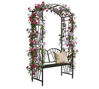Relaxdays Arche pour rosiers en métal, HLP 210 x 134 x 48 cm, Noir | avec banc, robuste pour plantes grimpantes