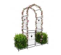 Relaxdays Arche Ronde en métal avec portillon Double et 2 jardinières, 220 x 202 x 50 cm, Noir