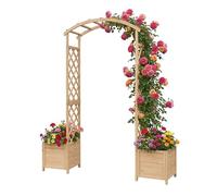 Relaxdays arche ronde pour rosiers, 2 bacs, 206x180x40 cm, sapin naturel | support plantes grimpantes