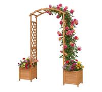 Relaxdays Arche ronde pour rosiers, 2 bacs, H x L x P: 206 x 180 x 40 cm, arche de jardin, support, sapin, orange