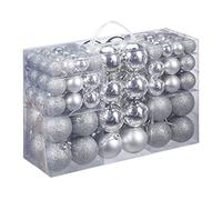 Relaxdays, argenté, Lot de 100, Décoration, polies, scintillantes et luisantes, Boule de Noël ∅ 3, 4&6 cm, polystyrène, 7 x 6 x 6 cm