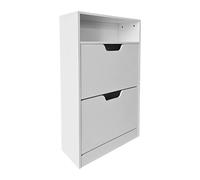 Relaxdays Armoire à Chaussures H x L x P: 102 x 60 x 24 cm, 8 Paires, 2 abattants Couloir, Meuble étroit, Moderne, Blanc