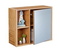 Relaxdays Armoire à Miroir, 2 Compartiments Ouverts, avec Porte, HxLxP: 45x54,5x20 cm, Meuble Salle de Bain, Nature