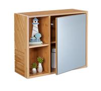 Relaxdays Armoire à miroir, 2 compartiments ouverts, avec porte, HxLxP: 45x54,5x20 cm, meuble salle de bain, nature