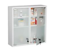 Relaxdays Armoire à Pharmacie, 2 Portes, verrouillable, 3 Compartiments, HxLxP : 53x52,5x15,5 cm, à Suspendre, Blanc