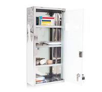 relaxdays Armoire à Pharmacie en INOX magnétique l x H x P: 27 x 57 x 12 cm Urgence Premiers Soins Porte en Verre Opale. Gris argenté, métal, 57 x 27 x 12 cm