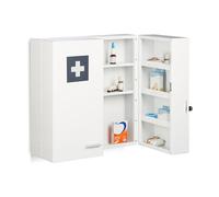 Relaxdays Armoire à Pharmacie, verrouillable, 11 Compartiments, Acier, HLP: 53 x 53 x 21,5 cm, Double Porte, Blanche