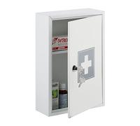 Relaxdays Armoire à Pharmacie, verrouillable, 2 Niveaux, Acier, HxLxP: 32x21,5x8 cm, accrocher, Blanc - Gris