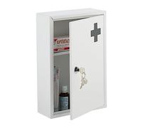 Relaxdays Armoire à Pharmacie, verrouillable, 2 Niveaux, Acier, HxLxP: 32x21,5x8 cm, pour médicaments, accrocher, Blanc