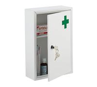 Relaxdays Armoire à Pharmacie, verrouillable, 2 Niveaux, Acier, HxLxP: 32x21,5x8 cm, pour médicaments, accrocher, Blanc
