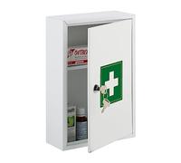Relaxdays Armoire à Pharmacie, verrouillable, 2 Niveaux, Acier, HxLxP: 32x21,5x9,5 cm, Ranger médicaments, Blanc - Vert