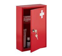 Relaxdays Armoire à Pharmacie, verrouillable, 2 Niveaux, HxLxP: 32x21,5x9,5 cm, Ranger médicaments, Rouge - Blanc
