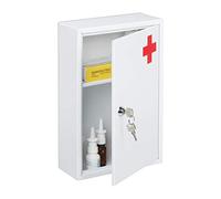 Relaxdays Armoire à Pharmacie, verrouillable, Vide, 2 Compartiments, Meuble Mural, HLP: 32 x 21,5 x 8 cm, Blanc/Rouge