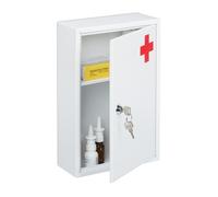 Relaxdays Armoire à pharmacie, verrouillable, vide, 2 compartiments, meuble mural, HLP: 32 x 21,5 x 8 cm, blanc/rouge