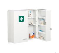 Relaxdays Armoire à Pharmacie XXL, verrouillable, 11 étagères, Acier, HxLxP : 53 x 53 x 21,5 cm, douple Porte, Blanc