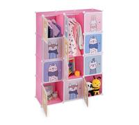 Relaxdays Armoire chambre d'enfant, modulable, 2 tringle à vêtements, DIY, étagère animaux, HLP 145x110x37 cm, rose