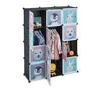 Relaxdays Armoire Chambre d'enfant, modulable, 8 Cubes, Portes, DIY, étagère Animaux, HLP 145x109x37 cm, Noir
