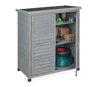 Relaxdays Armoire de Jardin, 3 étagères, Toit Plat incliné, Double Porte, HLP : 97x86,5x47 cm, Remise Outils, Bois, Gris